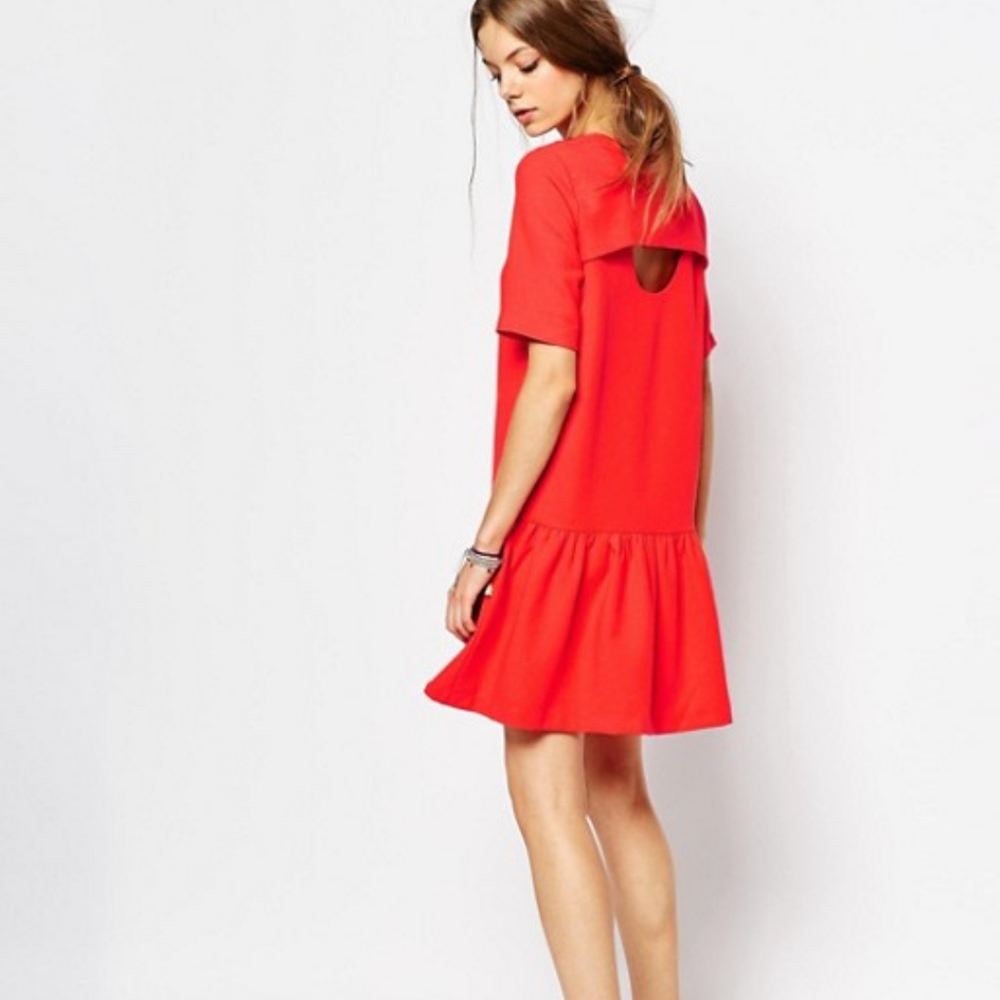 Suncoo drop waist coral crepe dress